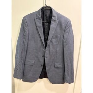 Kenneth Cole New York Mens 38R Blazer Blue Grey 100% Wool Suit Jacket KC03G